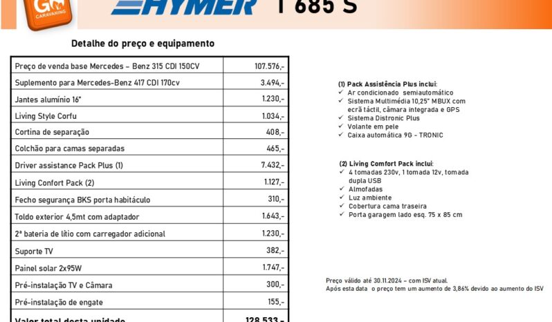 HYMER, Tramp S 685 cheio